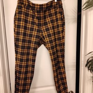 Plaid Skinny Pants - Black and Yellow